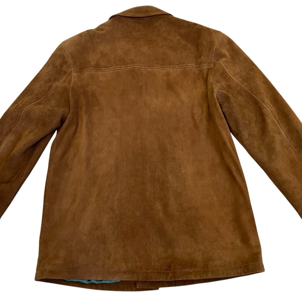 Mens Sz S Vintage 90s Brown Suede Jacket Button Front boxy Fit Hip Length Worn - Picture 11 of 16